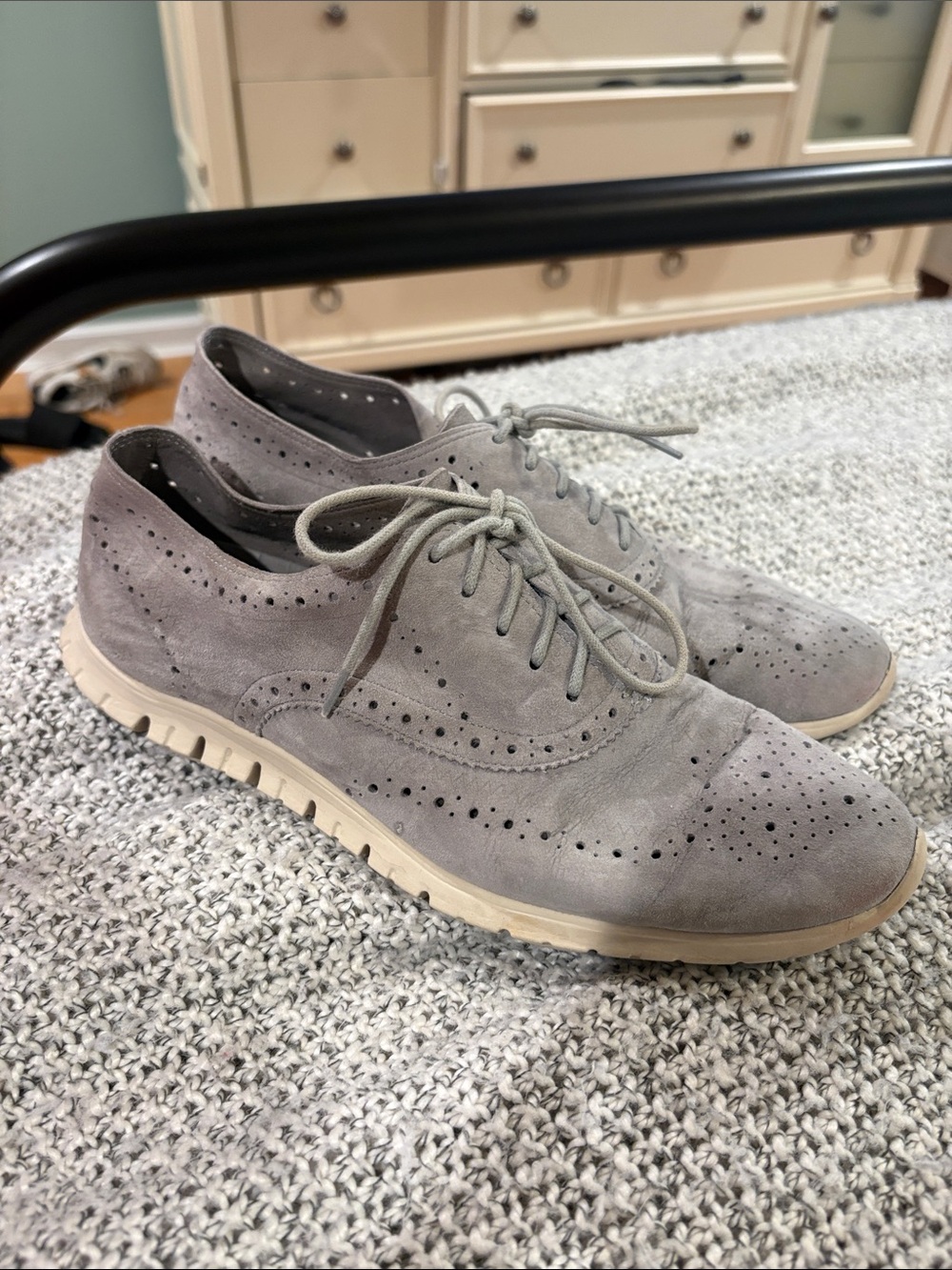 Cole Haan Women's Gray Suede Wingtip Oxford Lace-Up Shoe
